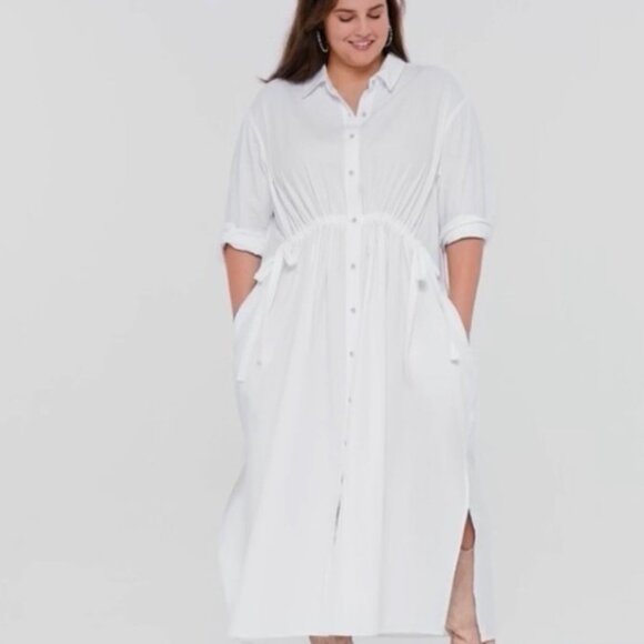 Universal Thread Dresses & Skirts - Universal Thread White Cotton Button Down Shirt Dress Tie side Belt Maxi NWT XXL